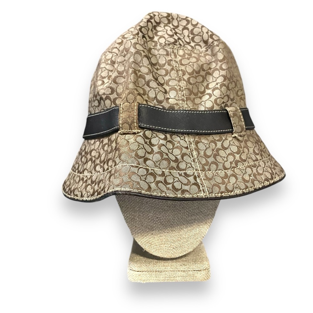 Coach Tan & Brown Signature Bucket Hat Strap Buckle M/L